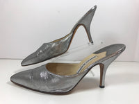 MANOLO BLAHNIK Metallic Silver Textile Pointed Mule Heel Size 9