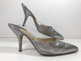 MANOLO BLAHNIK Metallic Silver Textile Pointed Mule Heel Size 9