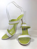MANOLO BLAHNIK Lime Green and White Leather Mule Stiletto Size 38 1/2