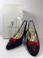 VALENTINO Garavani Circa 1990s Miss V Black Silk, Red Bow Size 6
