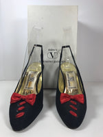 VALENTINO Garavani Circa 1990s Miss V Black Silk, Red Bow Size 6