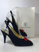 VALENTINO Garavani Circa 1990s Miss V Black Silk, Red Bow Size 6