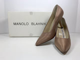MANOLO BLAHNIK Light Brown Satin Pump Pointed Heels Size 5 1/2