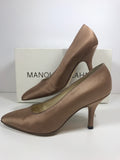 MANOLO BLAHNIK Light Brown Satin Pump Pointed Heels Size 5 1/2