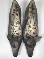 PRADA Silver Satin Pointed Toe Flats w/ Floral Lining Size 36