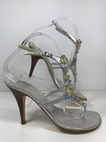 GIUSEPPE ZANOTTI Silver Slingback Open Toe Heel with Multi Color Beads Size 9