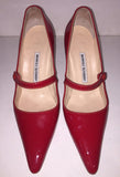 MANOLO BLAHNIK Red Patent Leather Campari Mary Jane Heels Size 39 1/2