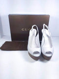 GUCCI White Wooden Platform Peep Toe Wedge Shoes with Box Size 7