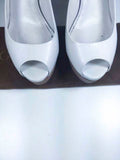 GUCCI White Wooden Platform Peep Toe Wedge Shoes with Box Size 7