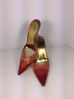 GIUSEPPE ZANOTTI Fire Bird Red Orange Sequin Mules with Gold Heels Size 39 1/2