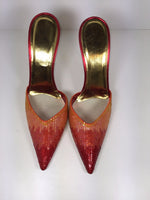 GIUSEPPE ZANOTTI Fire Bird Red Orange Sequin Mules with Gold Heels Size 39 1/2