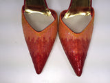 GIUSEPPE ZANOTTI Fire Bird Red Orange Sequin Mules with Gold Heels Size 39 1/2