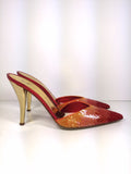 GIUSEPPE ZANOTTI Fire Bird Red Orange Sequin Mules with Gold Heels Size 39 1/2