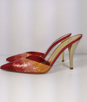 GIUSEPPE ZANOTTI Fire Bird Red Orange Sequin Mules with Gold Heels Size 39 1/2