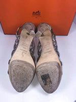 HERMES Lizard Granit Wooden Heels with Box Size 37 1/2