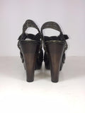 PRADA Wooden Platform Leather Open Toe Sandal Heels Size 6.5