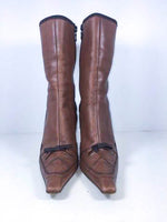 PRADA Brown Square Toe Calf High Boots Side Zip Size 6.5