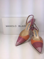 MANOLO BLAHNIK Tri-Color Pastel Snakeskin Slingback Heels with Box Size 37