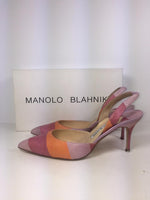 MANOLO BLAHNIK Tri-Color Pastel Snakeskin Slingback Heels with Box Size 37