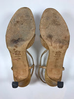 MANOLO BLAHNIK Tan Crocodile Open Toe Heels with Ankle Straps Size 39