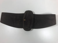 DONNA KARAN 1990s New York Brown Suede Leather Belt with Large Buckle Size Small