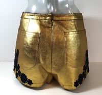 MARC JACOBS Gold & Black Leather Shorts w/Flower Applique Size 4