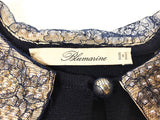 BLUMARINE Navy Cotton Knit w/ Lace & Pearl Collar Top Size 38