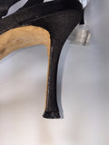 MANOLO BLAHNIK Black Satin Mules with Ankle Tie Straps Size 37