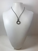 ST. JOHN Silver Tone Circle Pendant and Thin Leather Necklace