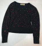NEIMAN MARCUS Black Long Sleeve Knit Sweater w/ Red Rhinestones