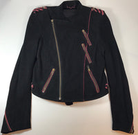 ZADIG & VOLTAIRE Black Suede Biker Jacket with Red Detailing Size S