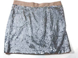 HAUTE HIPPIE Silver Sequins Skirt with Nude Ribbon Waist Size XS