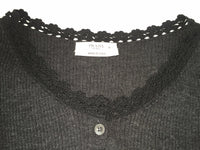 PRADA Lace Trim Neck Charcoal Knit Button Up Cardigan Size 40