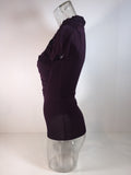 ZAC POSEN Purple Short Sleeve Knit Top with Gathers Size XS