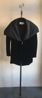 RUE DU MAIL Black Velvet Zip Front Dramatic Coat Size 38