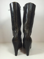 MIU MIU Black Distressed Leather Lace Up Victorian High Heel Bootie Size 38