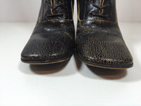 MIU MIU Black Distressed Leather Lace Up Victorian High Heel Bootie Size 38