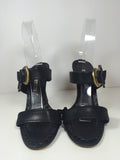 MANOLO BLAHNIK Black Leather Heel Sandal with Gold Buckle Size 39