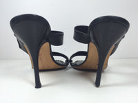 MANOLO BLAHNIK Black Leather Heel Sandal with Gold Buckle Size 39