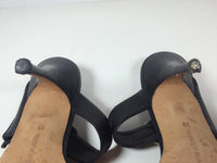 MANOLO BLAHNIK Black Leather Heel Sandal with Gold Buckle Size 39