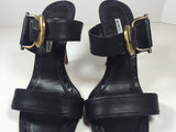 MANOLO BLAHNIK Black Leather Heel Sandal with Gold Buckle Size 39