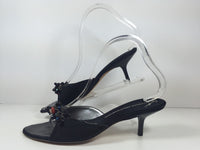 GIUSEPPE ZANOTTI Black Sandal Heels with Beading on Toe Strap Size 9
