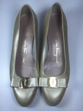 SALVATORE FERRAGAMO Vera Gold Leather Low Heels with Bow Size 8 1/2