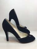 MARC JACOBS Black Velvet Peep Toe Heels with Bow and Silver Detailing Size 8 1/2