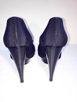 GIAMBATTISTA VALLI Black Satin Platform Heels with Flower Detail and Leather Sole Size 9