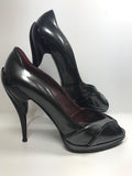 MIU MIU Charcoal Grey and Black Patent Leather Peep Toe Heel Size 39 1/2