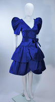 ARNOLD SCAASI Blue Satin Cocktail Dress with Bow Size 8