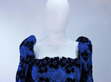 ARNOLD SCAASI Blue Dress, Floral Pattern Size 10-12