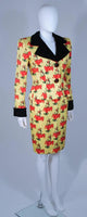 GIVENCHY 1980s Yellow Print Silk Suit w/ Velvet Trim Size 2-4