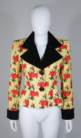 GIVENCHY 1980s Yellow Print Silk Suit w/ Velvet Trim Size 2-4